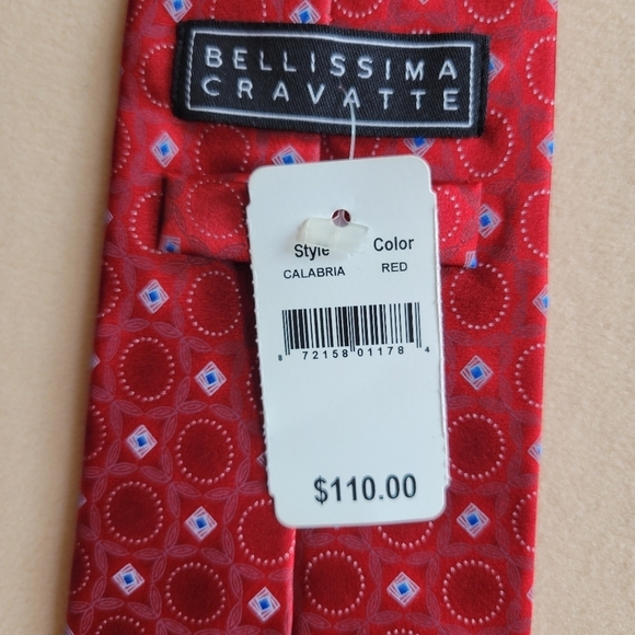 NWT Bellissima Cravatte Silk Red Geometric Tie. - Picture 9 of 10